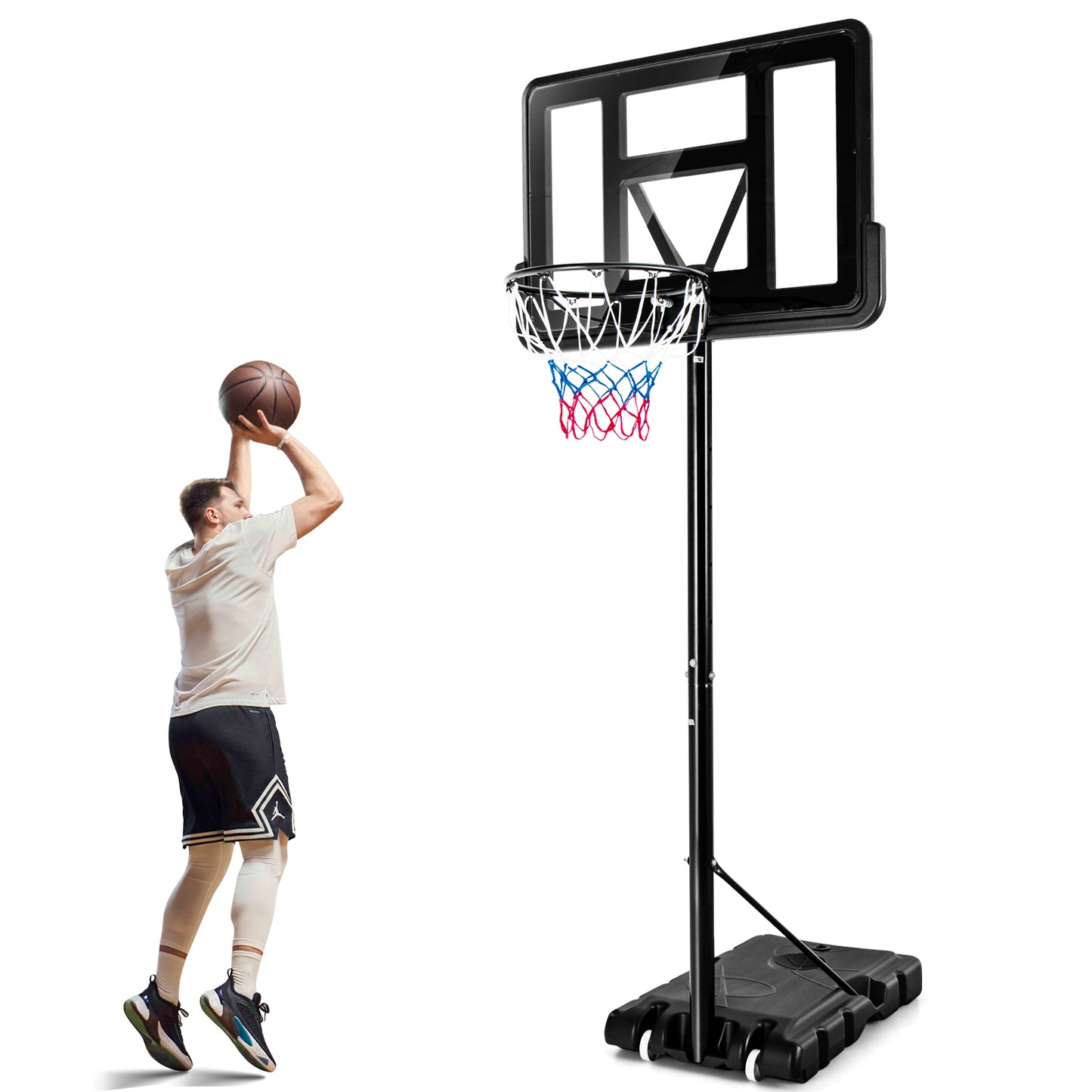 Adjustable Portable Basketball Hoop Stand with Shatterproof Backboard Wheels Kids Crystal
