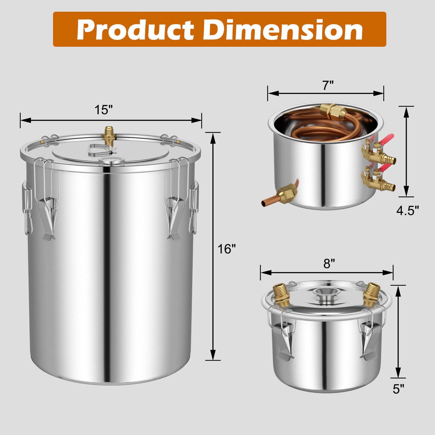 5/10 Gal 22/38 L Water Alcohol Distiller for DIY Whisky-10 Gal Kids Crystal