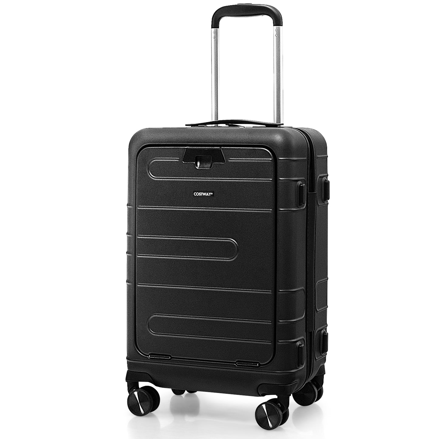 20 Inch Carry-on Luggage PC Hardside Suitcase TSA Lock with Front Pocket and USB Port-Black Kids Crystal