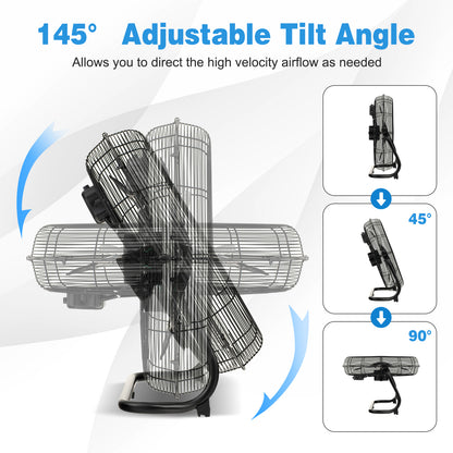 3-Speed High Velocity Floor Fan with Adjustable Tilt Angle and Handle-Black