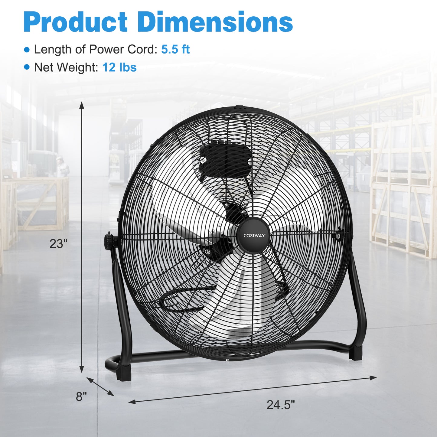 3-Speed High Velocity Floor Fan with Adjustable Tilt Angle and Handle-Black Kids Crystal