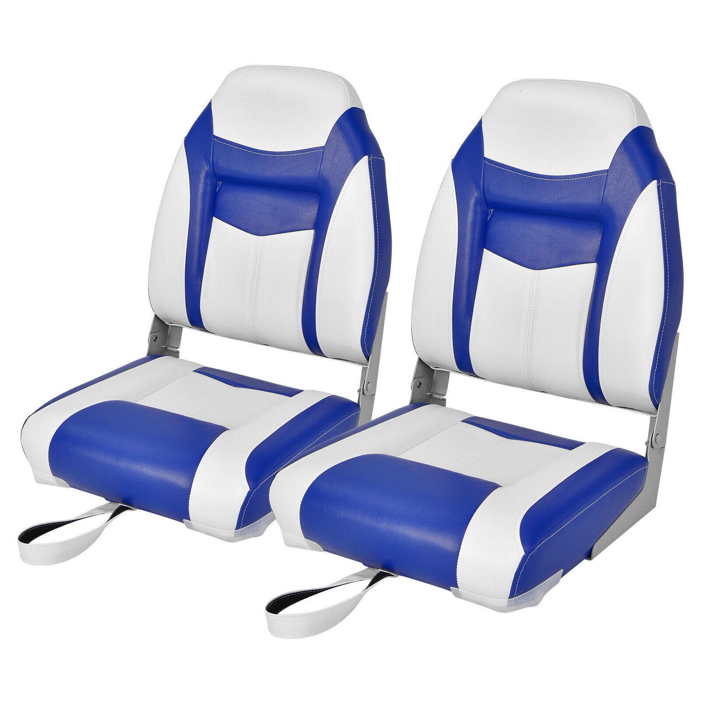 2 Pieces High Back Folding Boat Seat Set with Sponge Cushion-Blue Kids Crystal