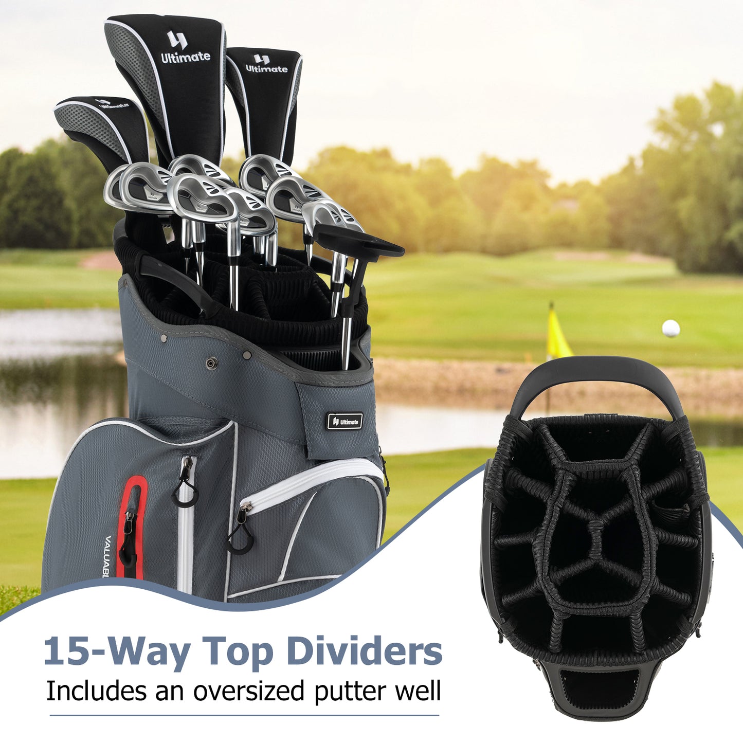 9.5 Inch Lightweight Golf Cart Bag with 15 Way Top Dividers-Red Kids Crystal