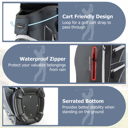 9.5 Inch Lightweight Golf Cart Bag with 15 Way Top Dividers-Red