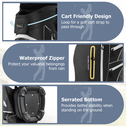 9.5 Inch Lightweight Golf Cart Bag with 15 Way Top Dividers-Black