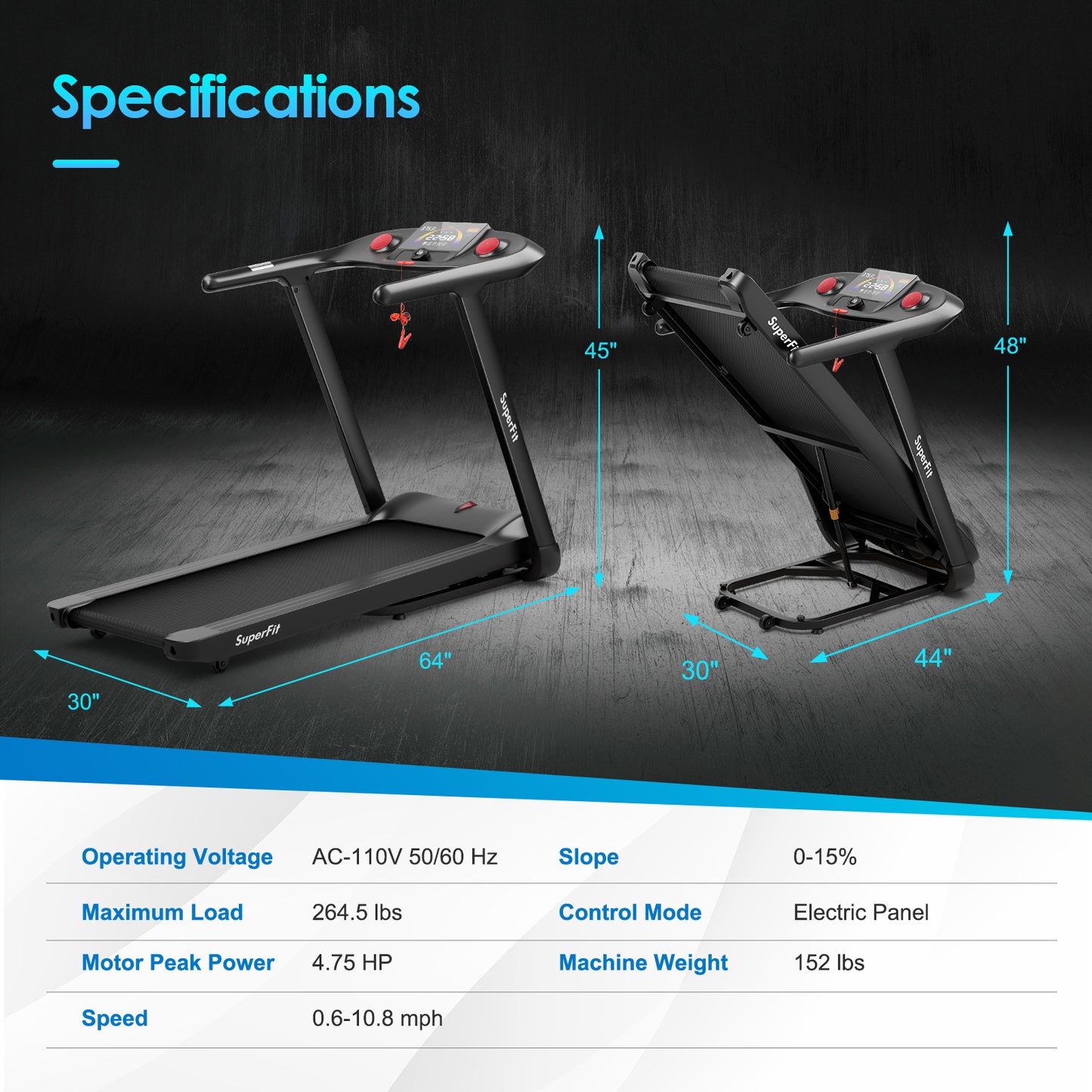 4.75HP Folding Treadmill with Preset Programs Touch Screen Control-Black Kids Crystal