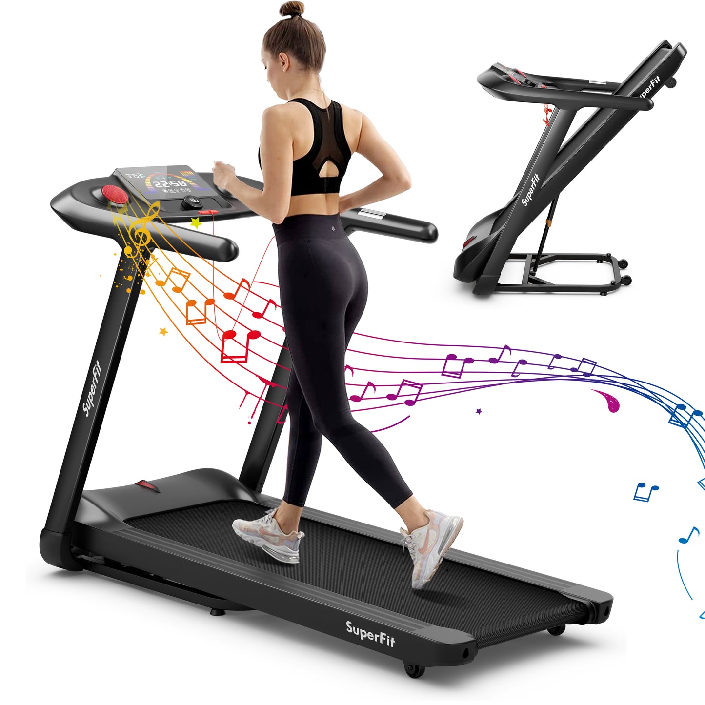 4.75HP Folding Treadmill with Preset Programs Touch Screen Control-Black Kids Crystal