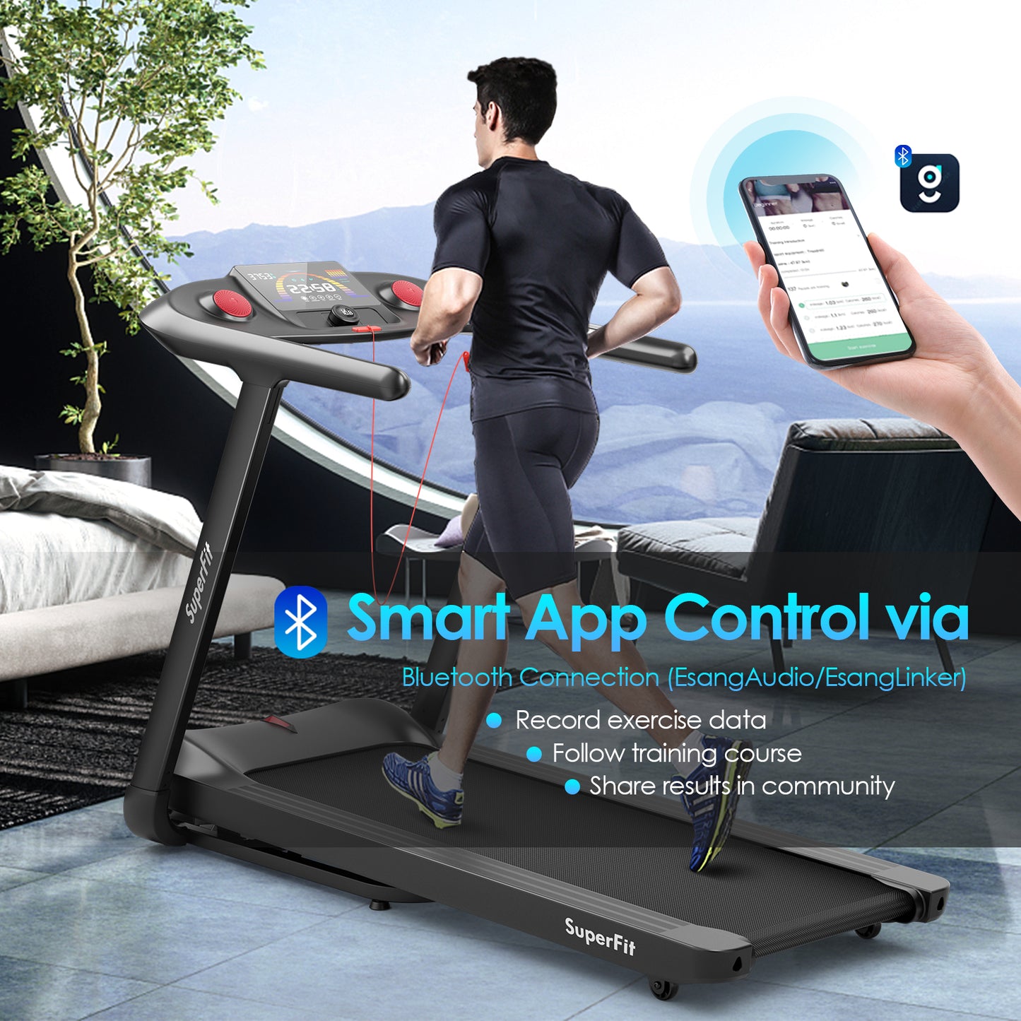 4.75HP Folding Treadmill with Preset Programs Touch Screen Control-Black Kids Crystal