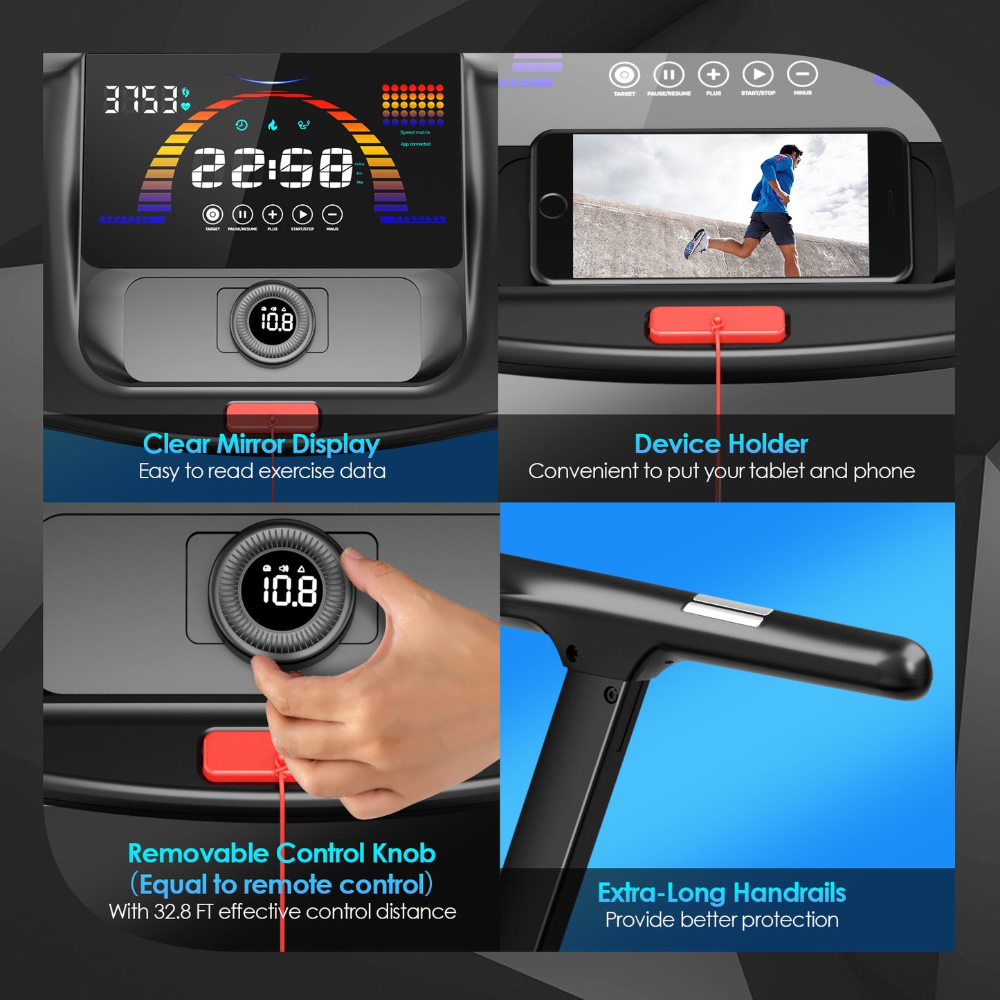 4.75HP Folding Treadmill with Preset Programs Touch Screen Control-Black Kids Crystal