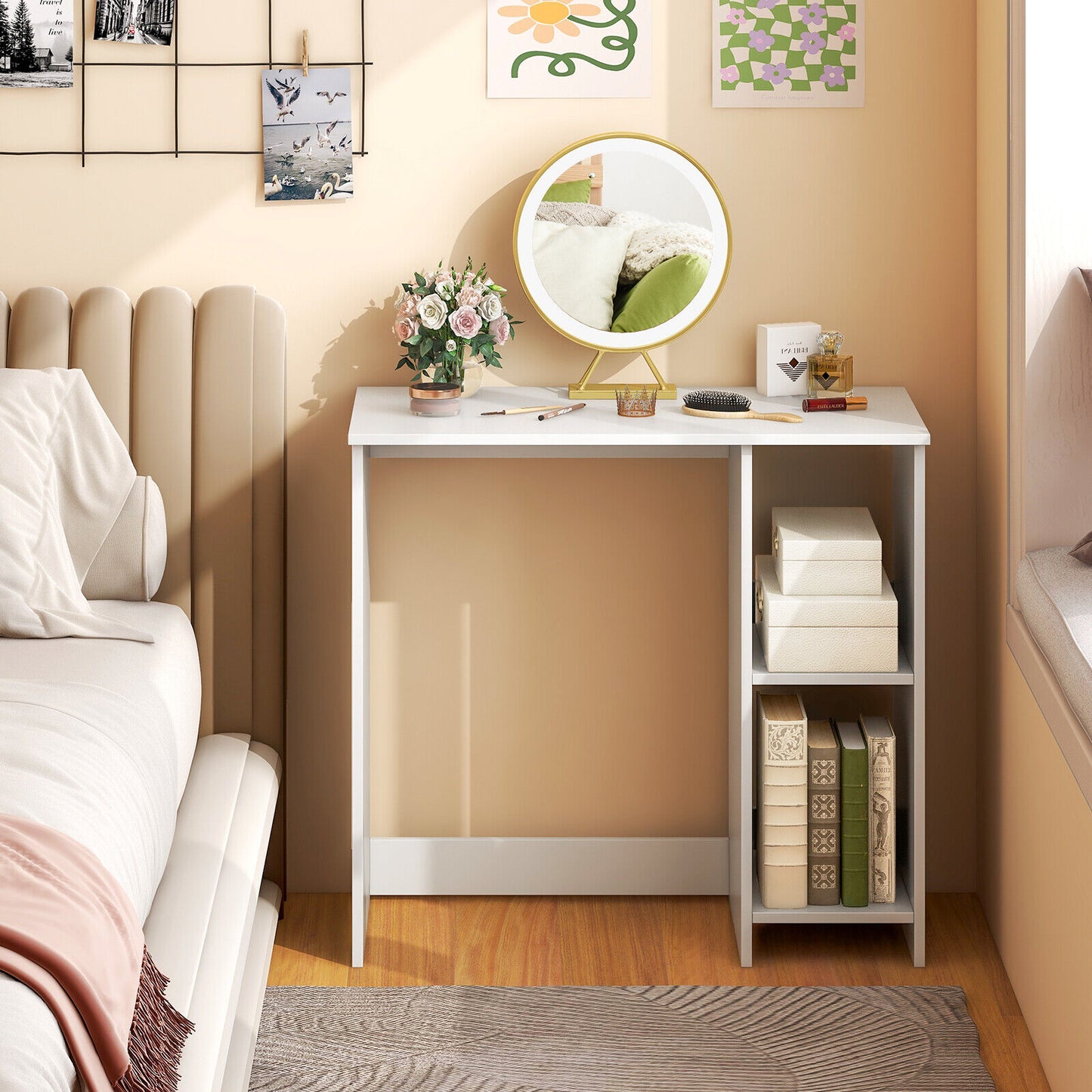 31.5 Inch  Modern Home Office Desk with 2 Compartments-White Kids Crystal