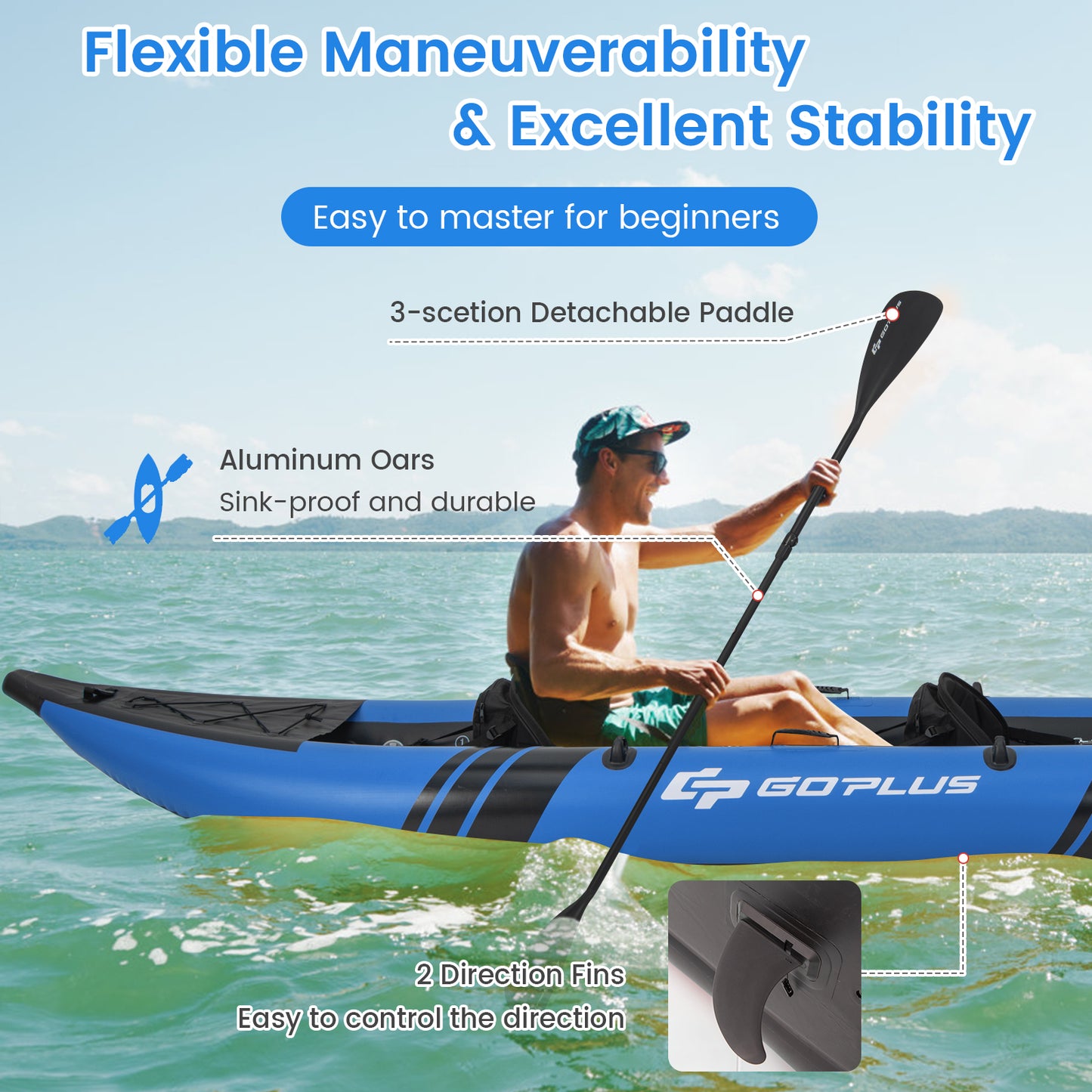 Inflatable 2-person Kayak Set with Aluminium Oars and Repair Kit-Blue Kids Crystal