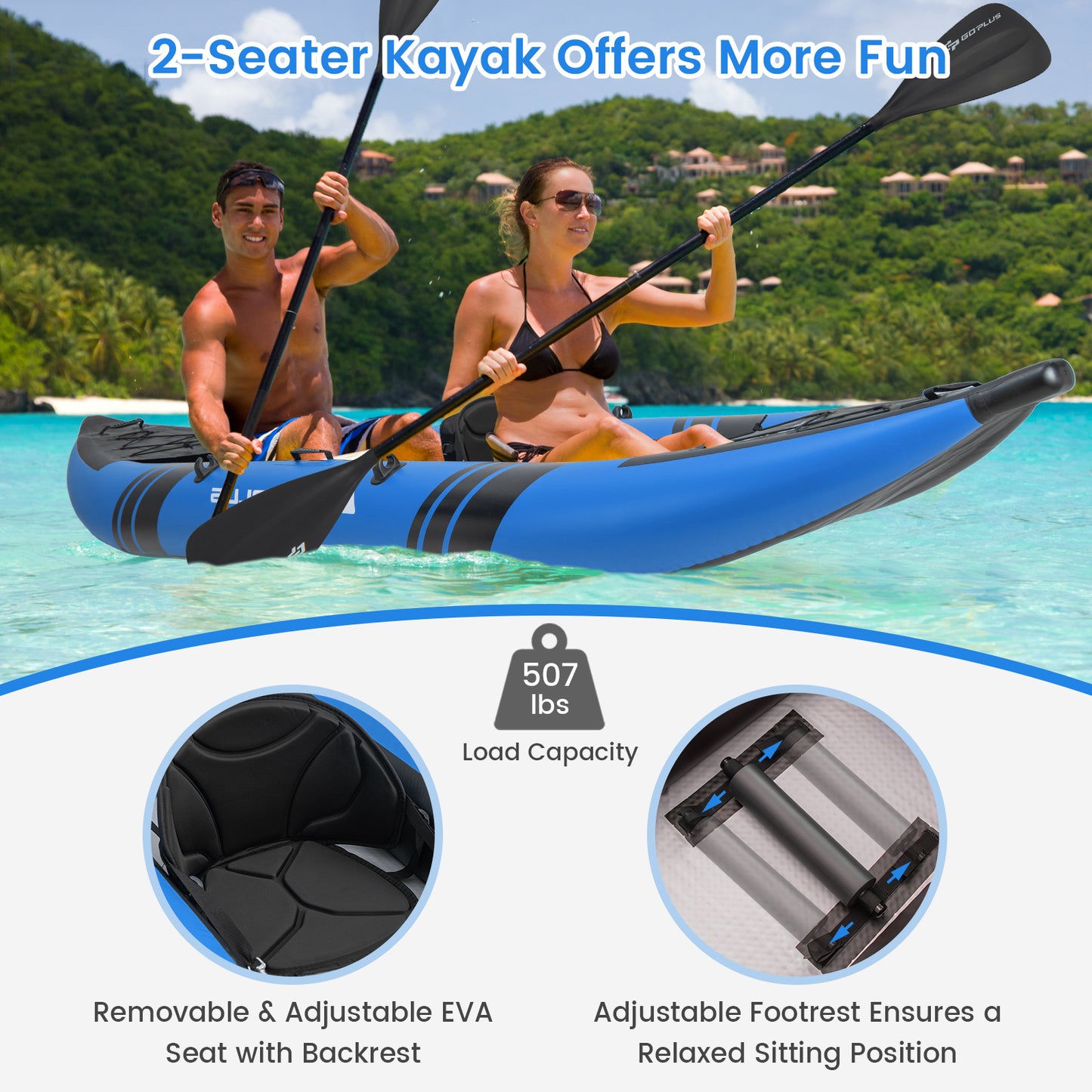 Inflatable 2-person Kayak Set with Aluminium Oars and Repair Kit-Blue Kids Crystal