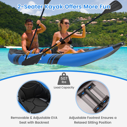 Inflatable 2-person Kayak Set with Aluminium Oars and Repair Kit-Blue
