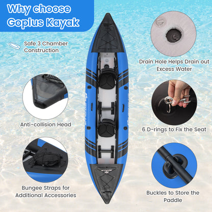 Inflatable 2-person Kayak Set with Aluminium Oars and Repair Kit-Blue
