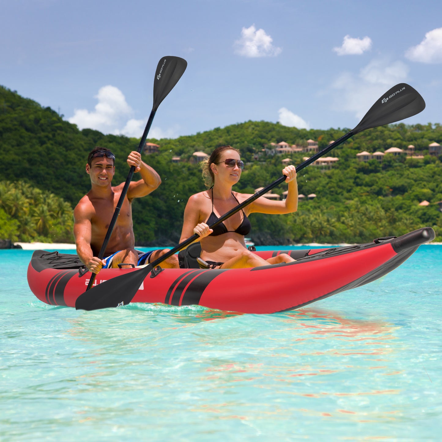 Inflatable 2-person Kayak Set with Aluminium Oars and Repair Kit-Red Kids Crystal