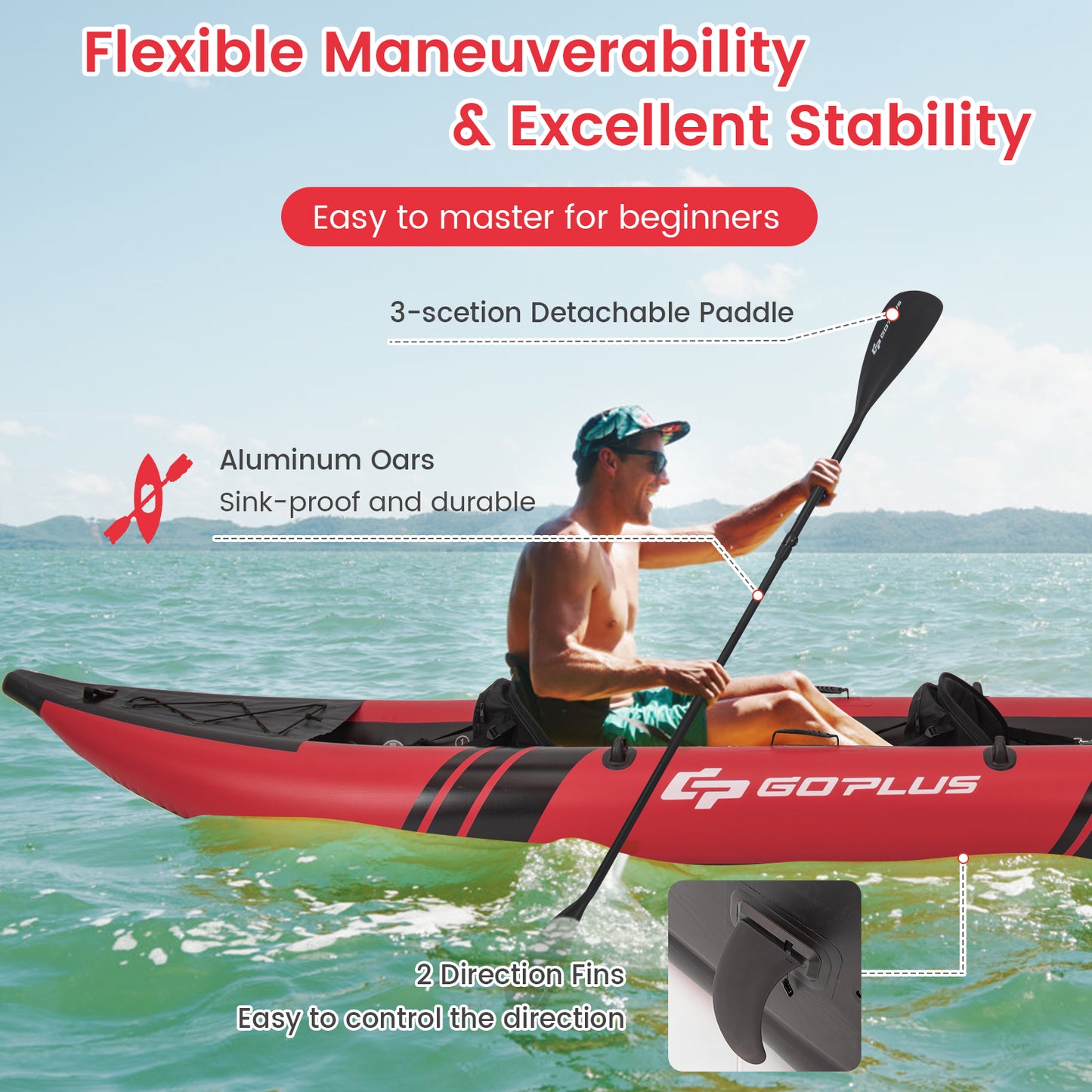 Inflatable 2-person Kayak Set with Aluminium Oars and Repair Kit-Red Kids Crystal