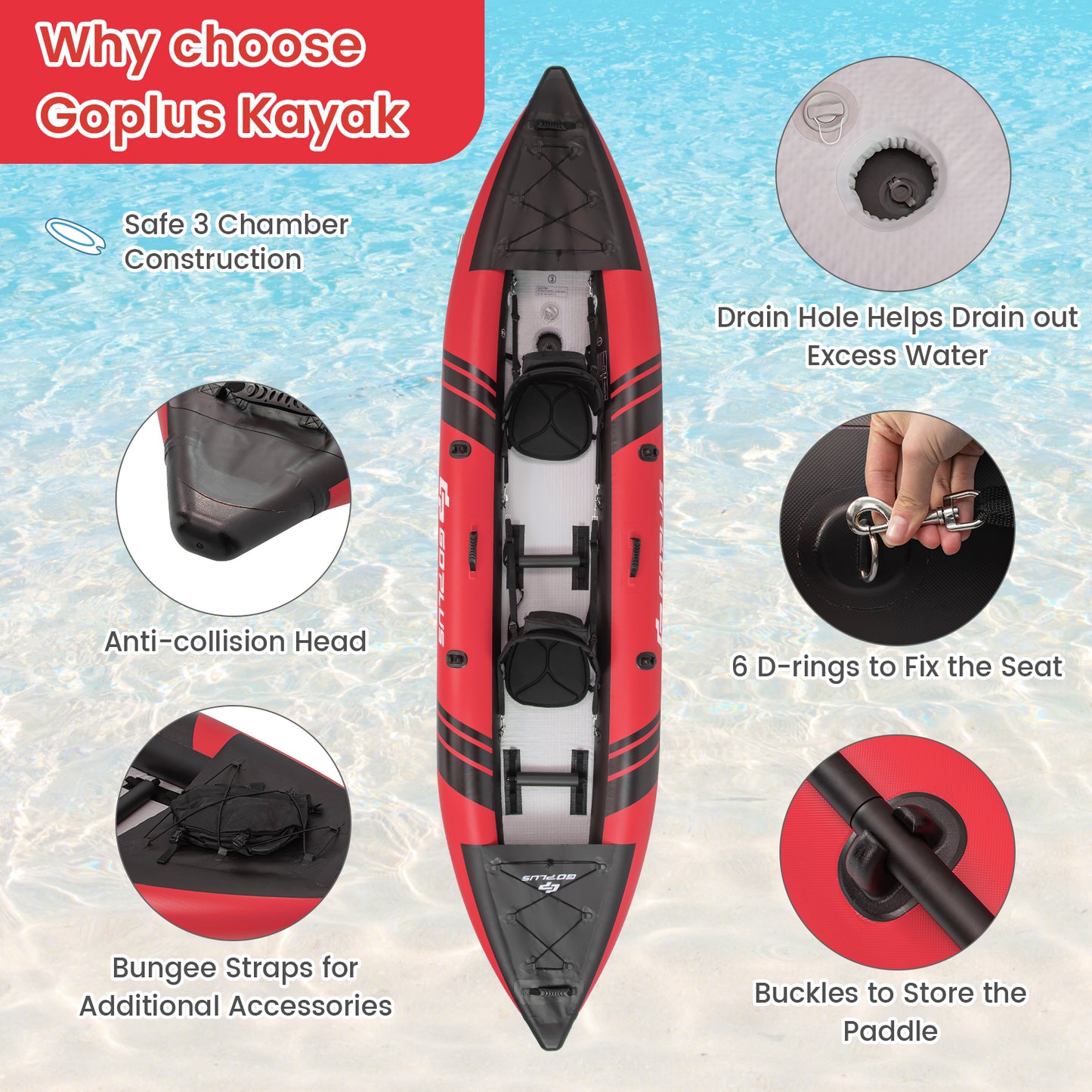 Inflatable 2-person Kayak Set with Aluminium Oars and Repair Kit-Red Kids Crystal