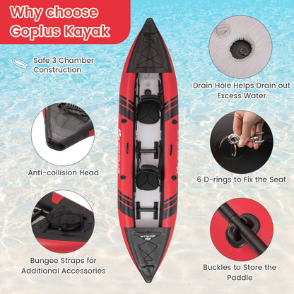Inflatable 2-person Kayak Set with Aluminium Oars and Repair Kit-Red