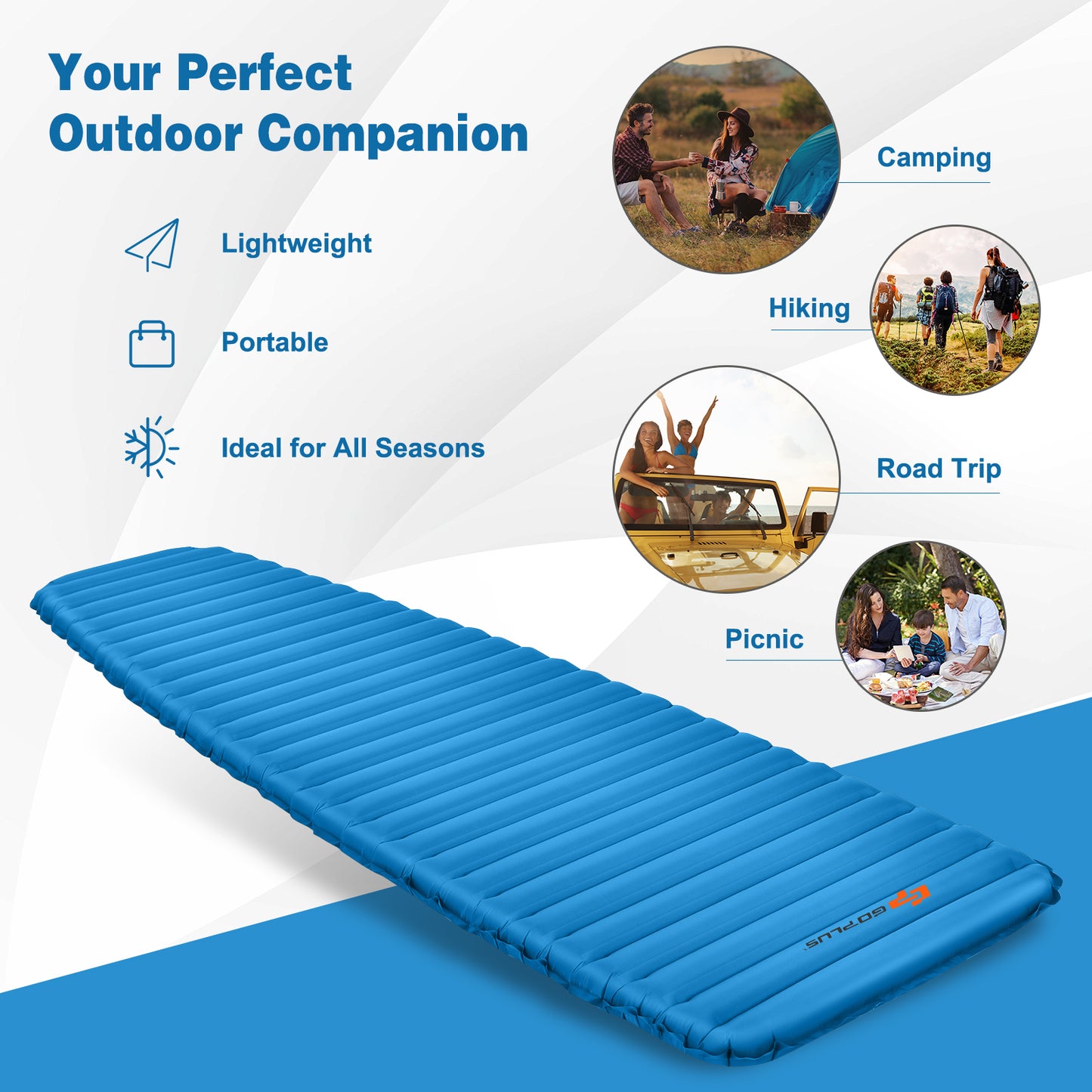 3 Inch Thick Inflatable Waterproof Camping Sleeping Pad-Blue Kids Crystal