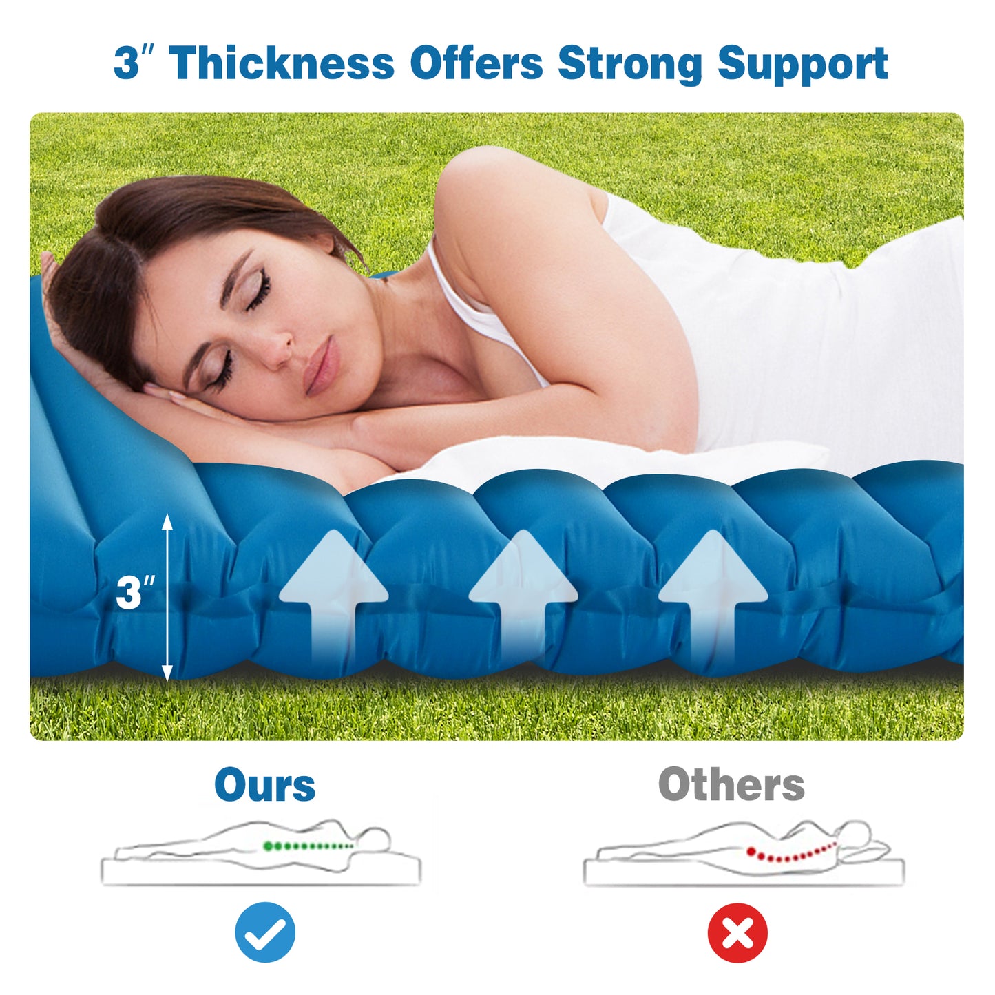 3 Inch Thick Inflatable Waterproof Camping Sleeping Pad-Blue Kids Crystal