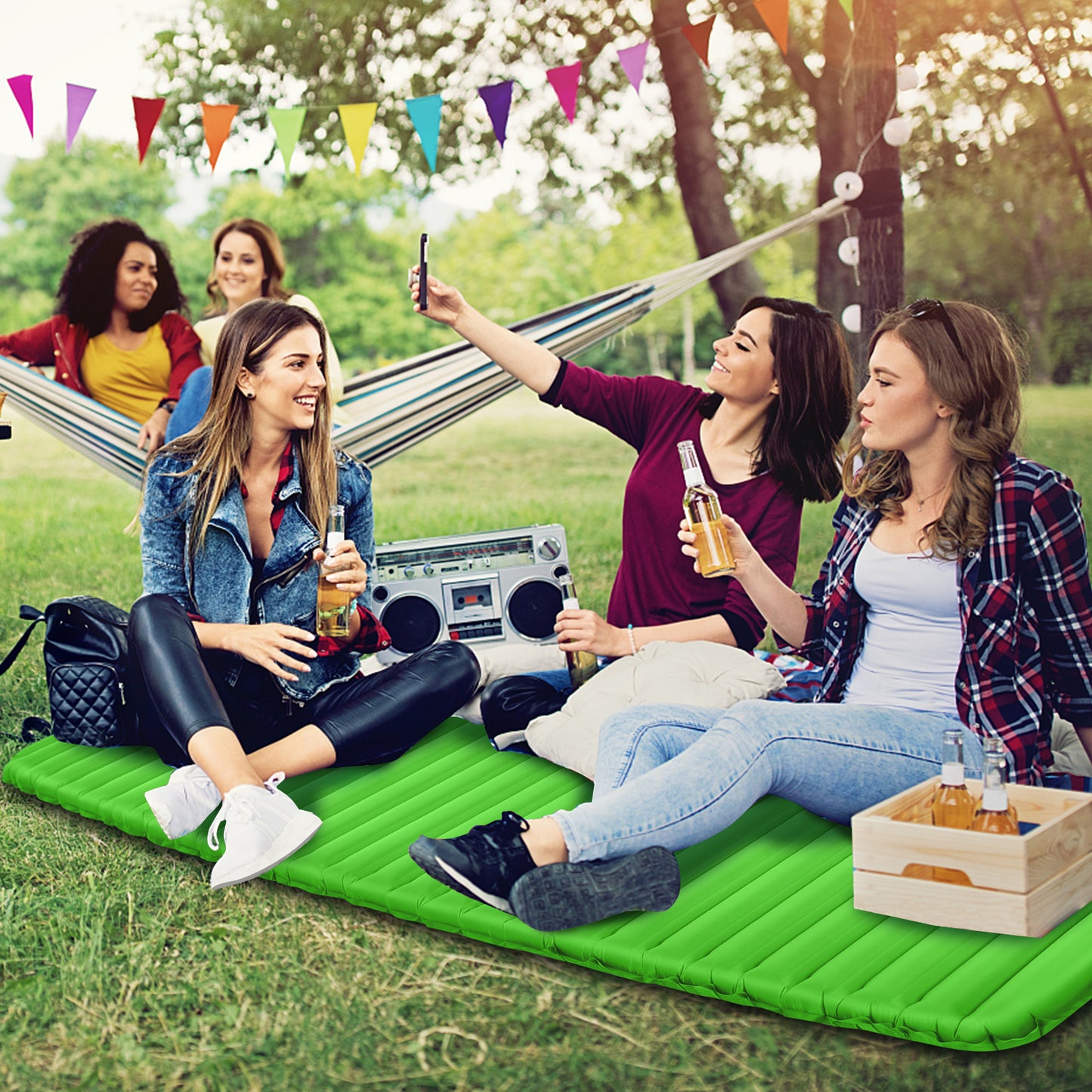 3 Inch Thick Inflatable Waterproof Camping Sleeping Pad-Green Kids Crystal