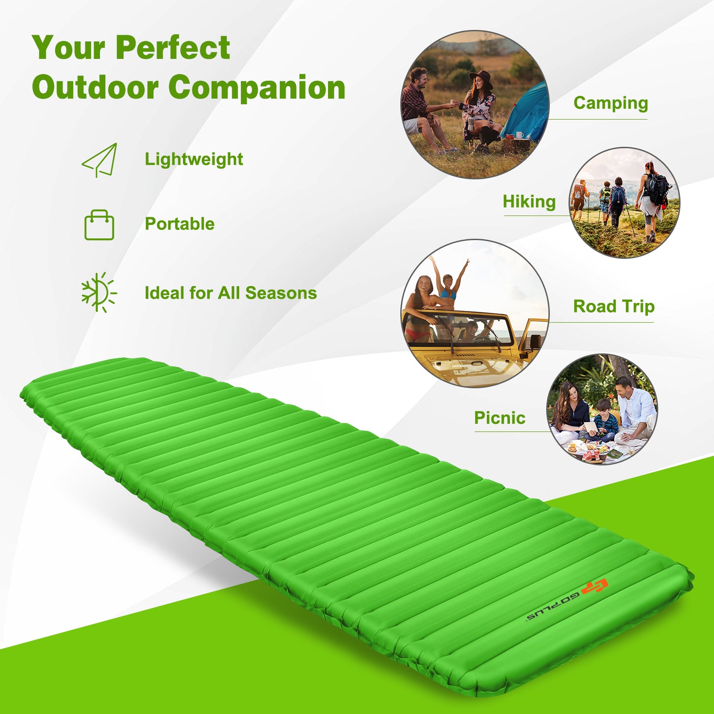 3 Inch Thick Inflatable Waterproof Camping Sleeping Pad-Green Kids Crystal