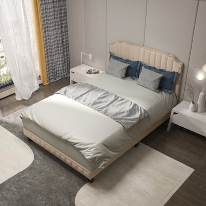 Heavy Duty Upholstered Bed Frame with Rivet Headboard-Full Size