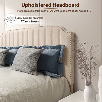 Heavy Duty Upholstered Bed Frame with Rivet Headboard-Full Size