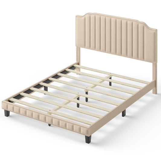 Heavy Duty Upholstered Bed Frame with Rivet Headboard-Queen Size Kids Crystal