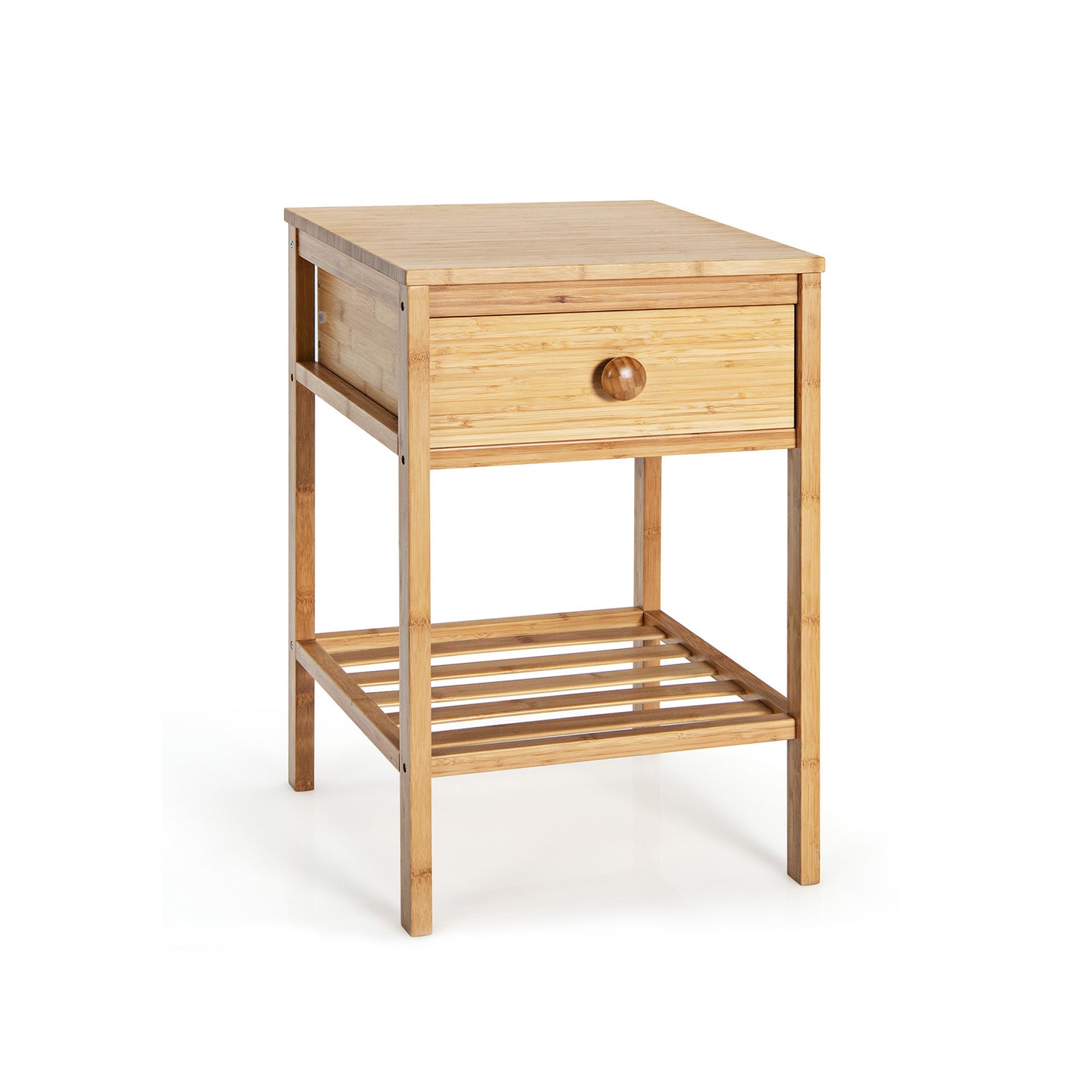Bamboo Nightstand with Drawer and Open Shelf-Natural Kids Crystal