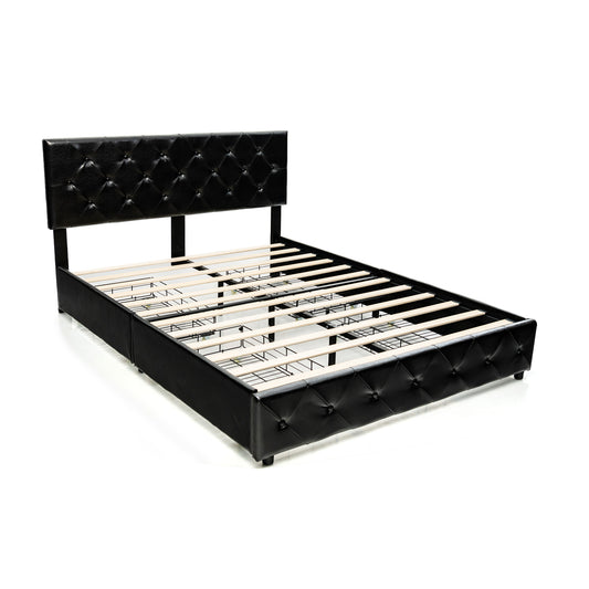 Full/Queen PU Leather Upholstered Platform Bed with 4 Drawers-Queen Size Kids Crystal
