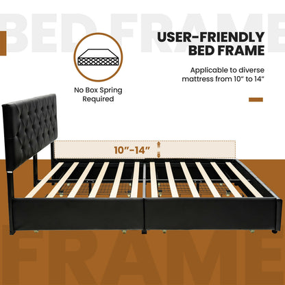 Full/Queen PU Leather Upholstered Platform Bed with 4 Drawers-Full Size