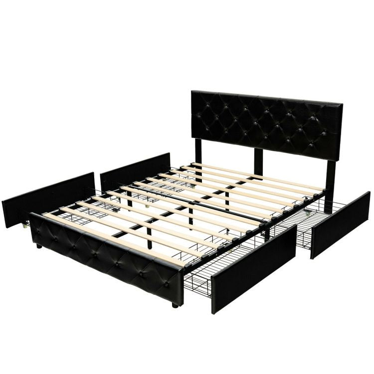 Full/Queen PU Leather Upholstered Platform Bed with 4 Drawers-Full Size Kids Crystal