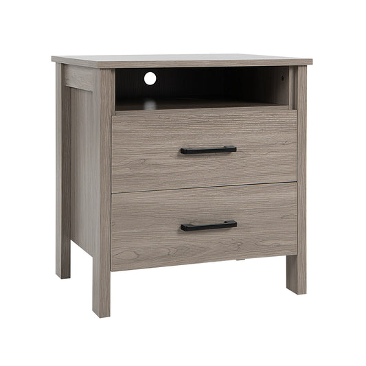 Modern Wood Grain Nightstand with Cable Hole and Open Compartment-Natural Kids Crystal