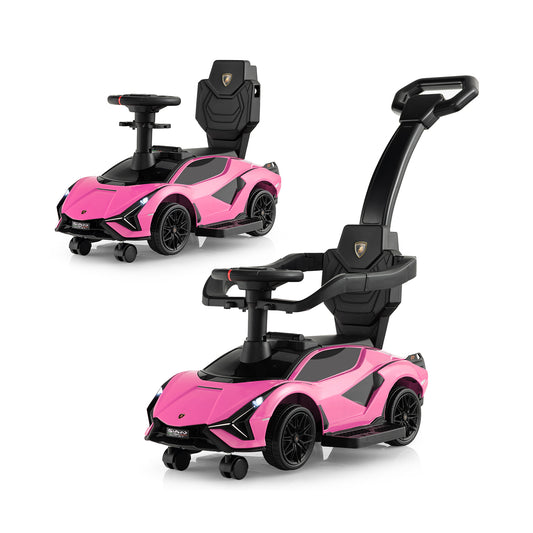 3 in 1 Licensed Lamborghini Ride Walking Toy Stroller-Pink Kids Crystal