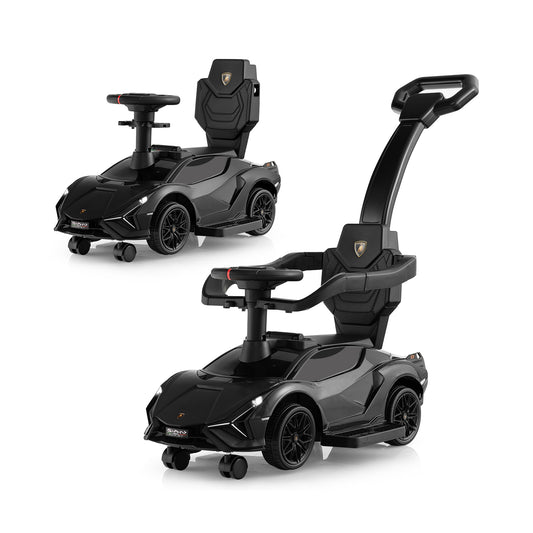 3 in 1 Licensed Lamborghini Ride Walking Toy Stroller-Black Kids Crystal