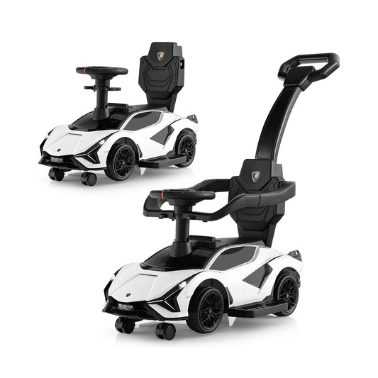 3 in 1 Licensed Lamborghini Ride Walking Toy Stroller-White Kids Crystal