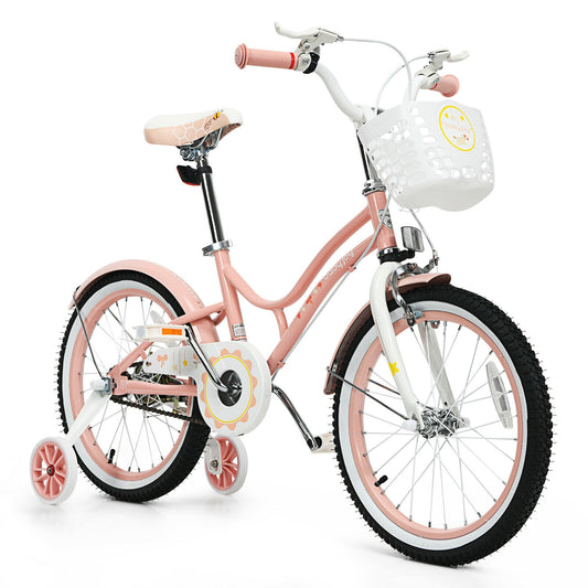 18 Inch Kids Adjustable Bike Toddlers with Training Wheels-Pink Kids Crystal
