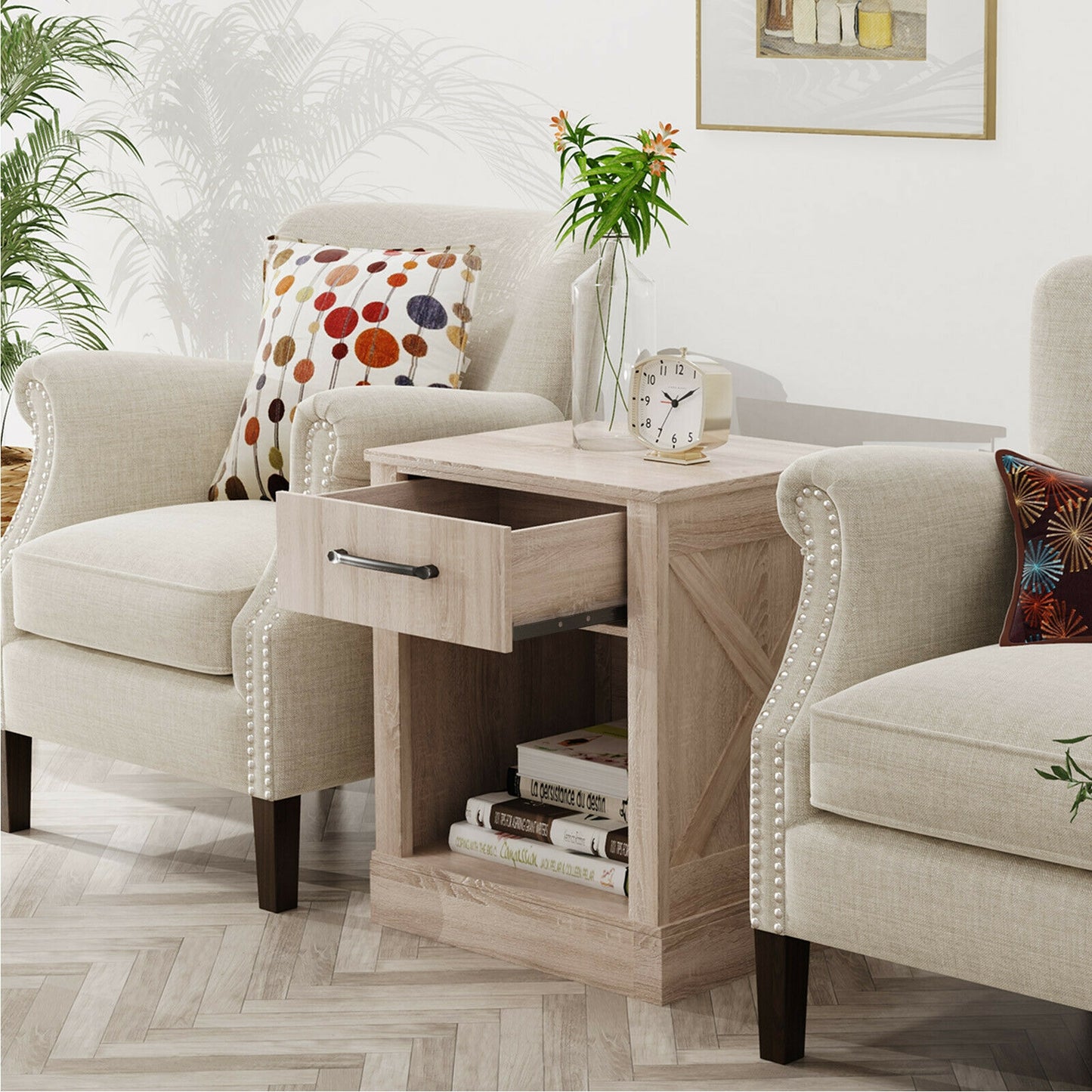 Compact Nightstand with Drawer and Shelf-Natural Kids Crystal