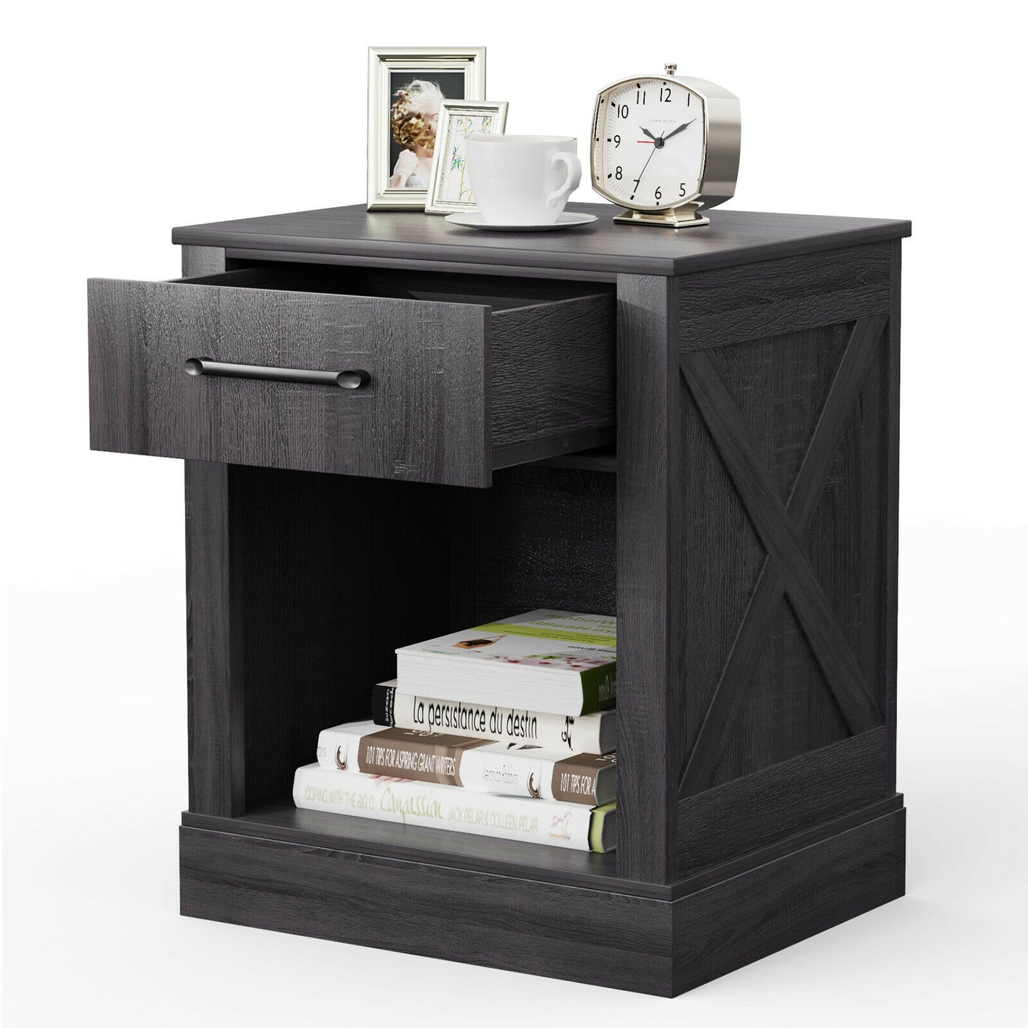 Compact Nightstand with Drawer and Shelf-Black Kids Crystal