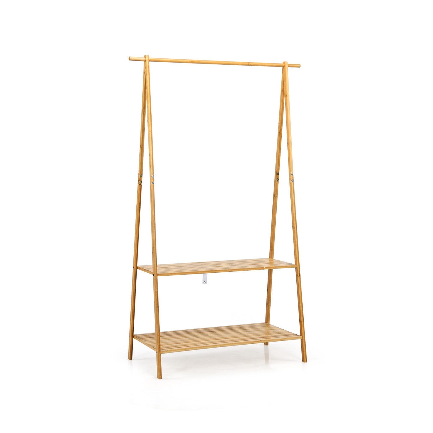 Bamboo Clothes Hanging Rack with 2-Tier Storage Shelf for Entryway Bedroom-Natural Kids Crystal