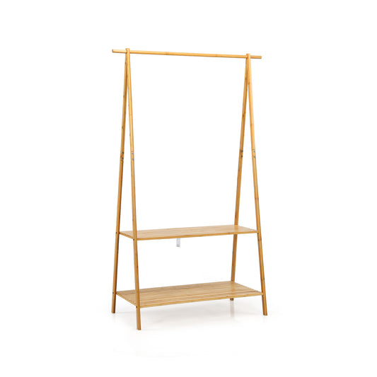 Bamboo Clothes Hanging Rack with 2-Tier Storage Shelf for Entryway Bedroom-Natural Kids Crystal