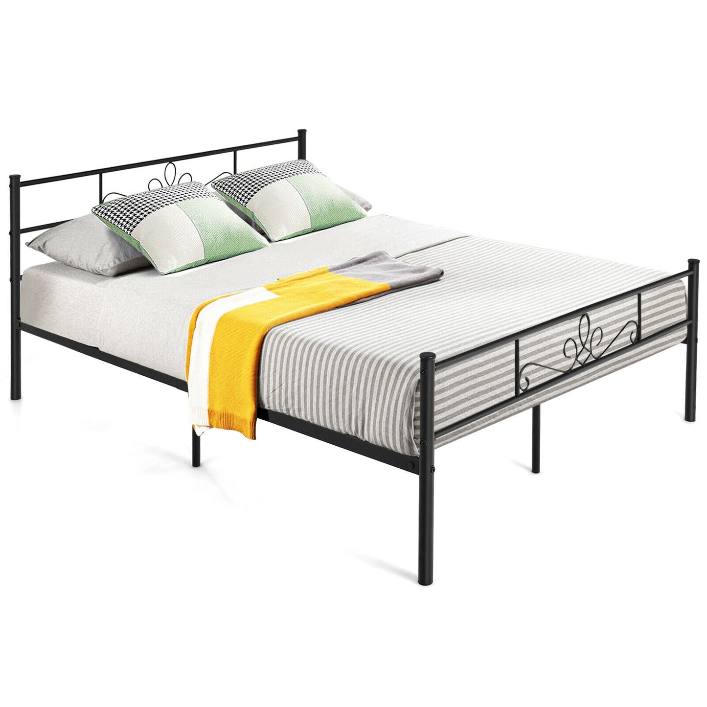 Twin/Full/Queen Size Metal Bed Frame with Headboard and Footboard-Queen Size Kids Crystal