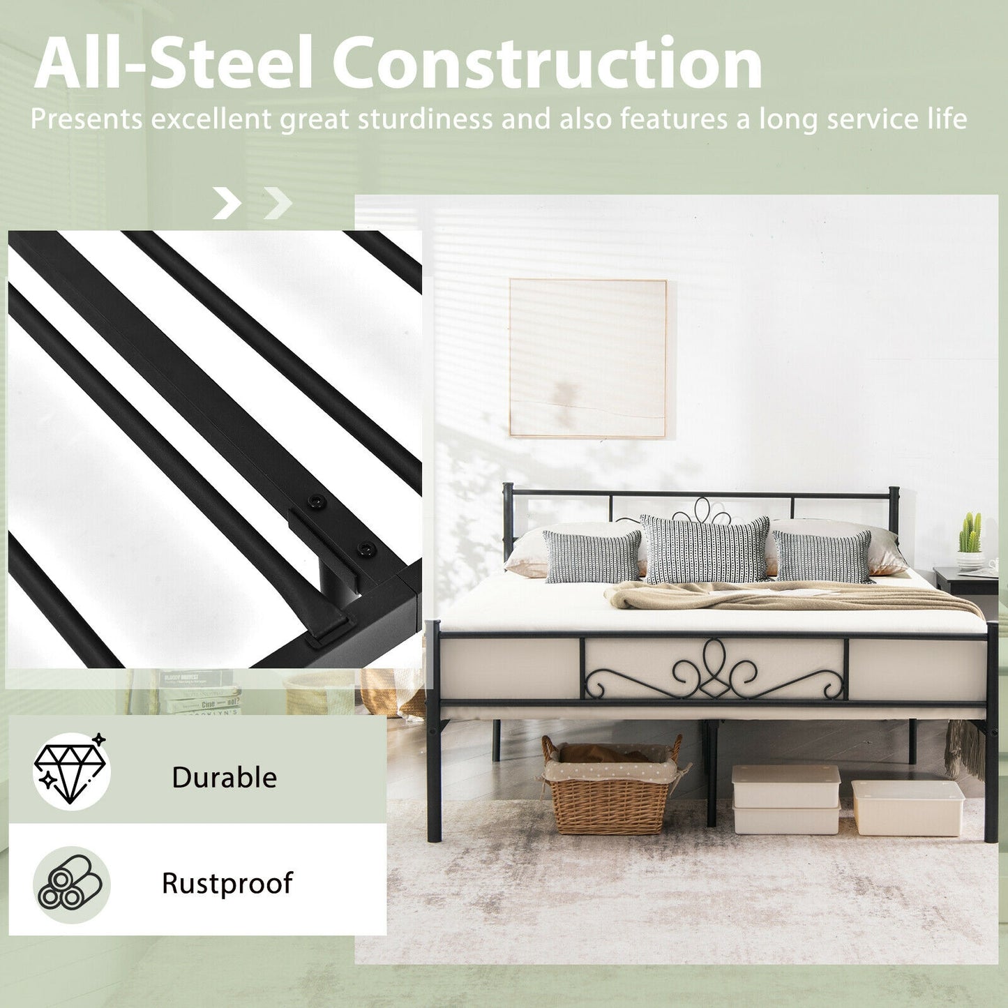 Twin/Full/Queen Size Metal Bed Frame with Headboard and Footboard-Queen Size Kids Crystal