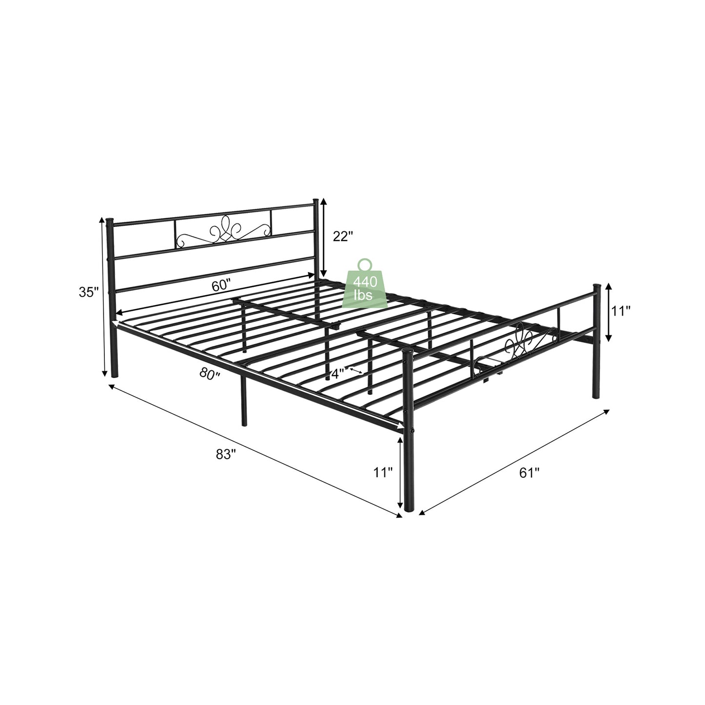 Twin/Full/Queen Size Metal Bed Frame with Headboard and Footboard-Queen Size Kids Crystal