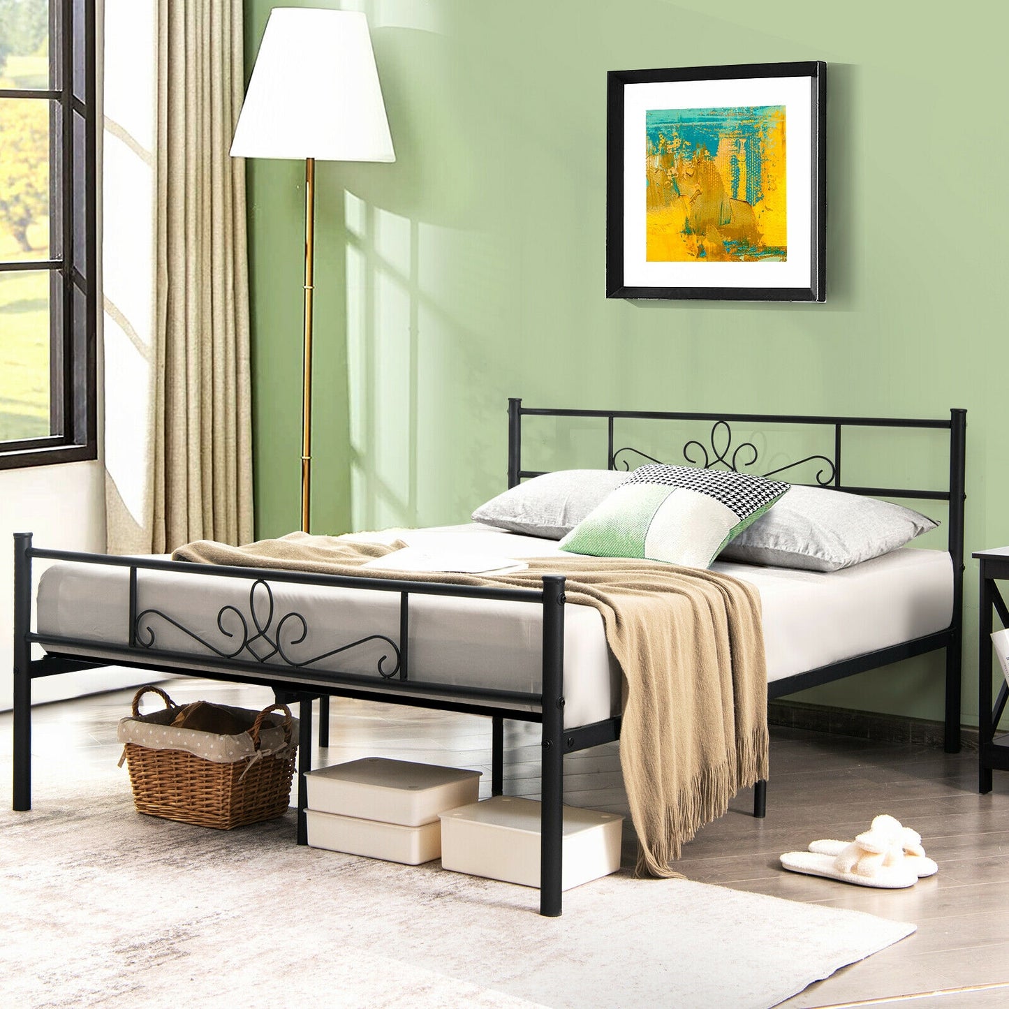 Twin/Full/Queen Size Metal Bed Frame with Headboard and Footboard-Full Size Kids Crystal