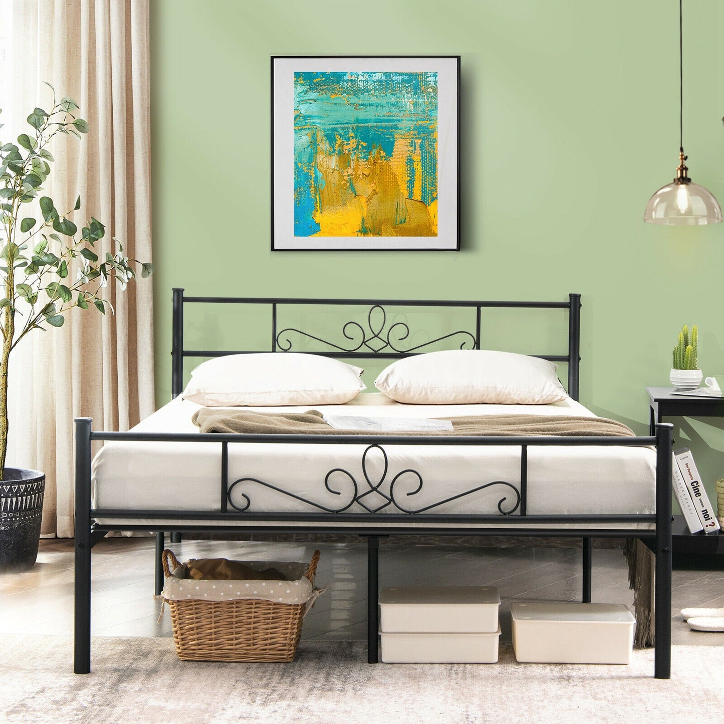 Twin/Full/Queen Size Metal Bed Frame with Headboard and Footboard-Full Size Kids Crystal