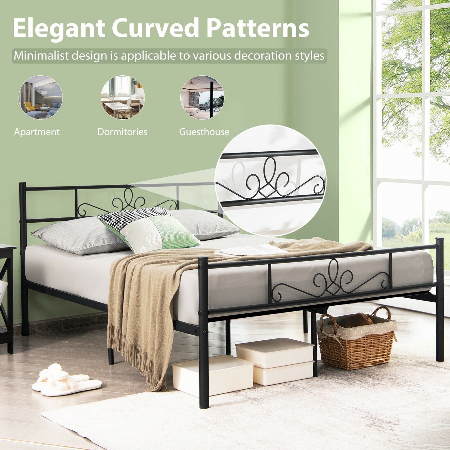 Twin/Full/Queen Size Metal Bed Frame with Headboard and Footboard-Full Size Kids Crystal