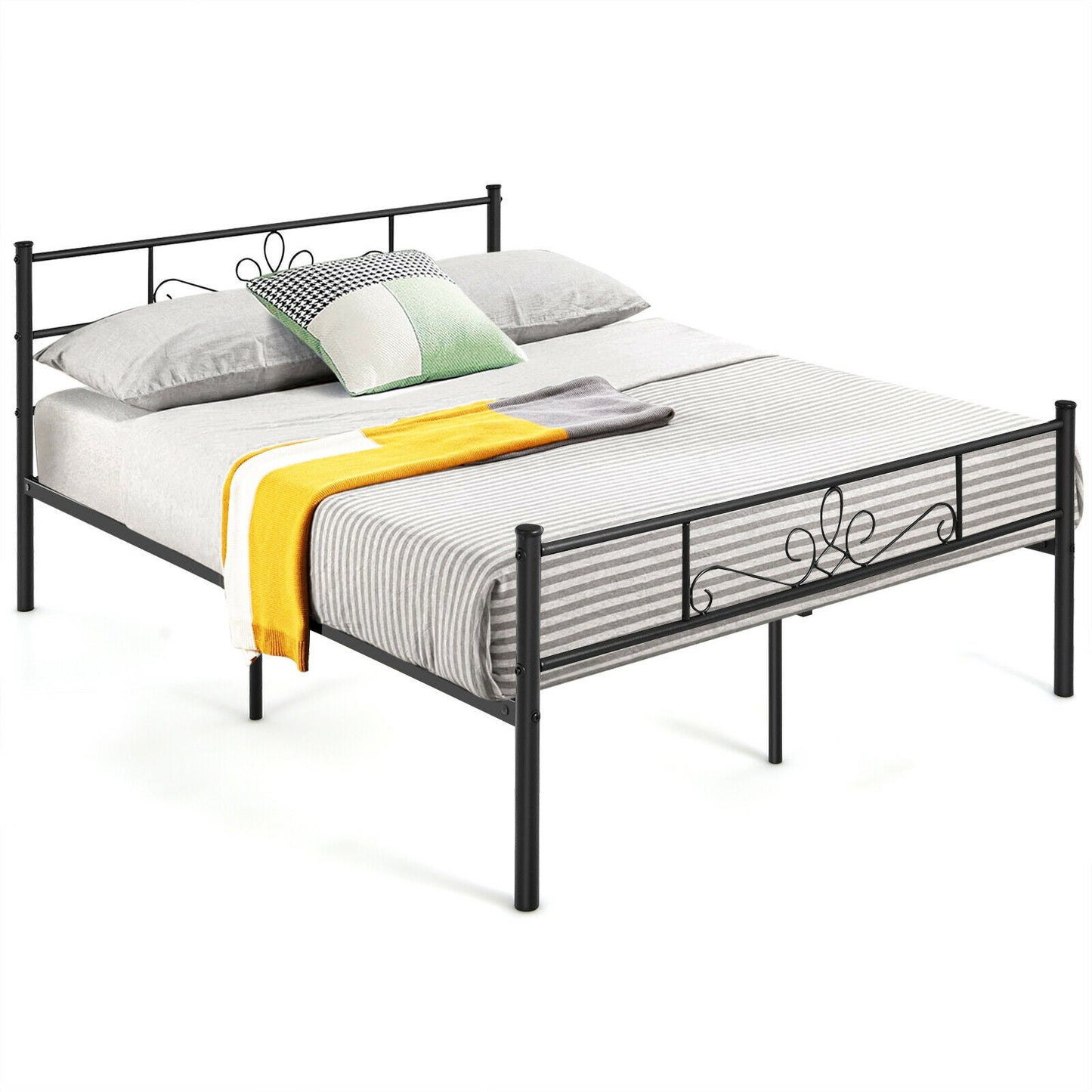 Twin/Full/Queen Size Metal Bed Frame with Headboard and Footboard-Full Size Kids Crystal