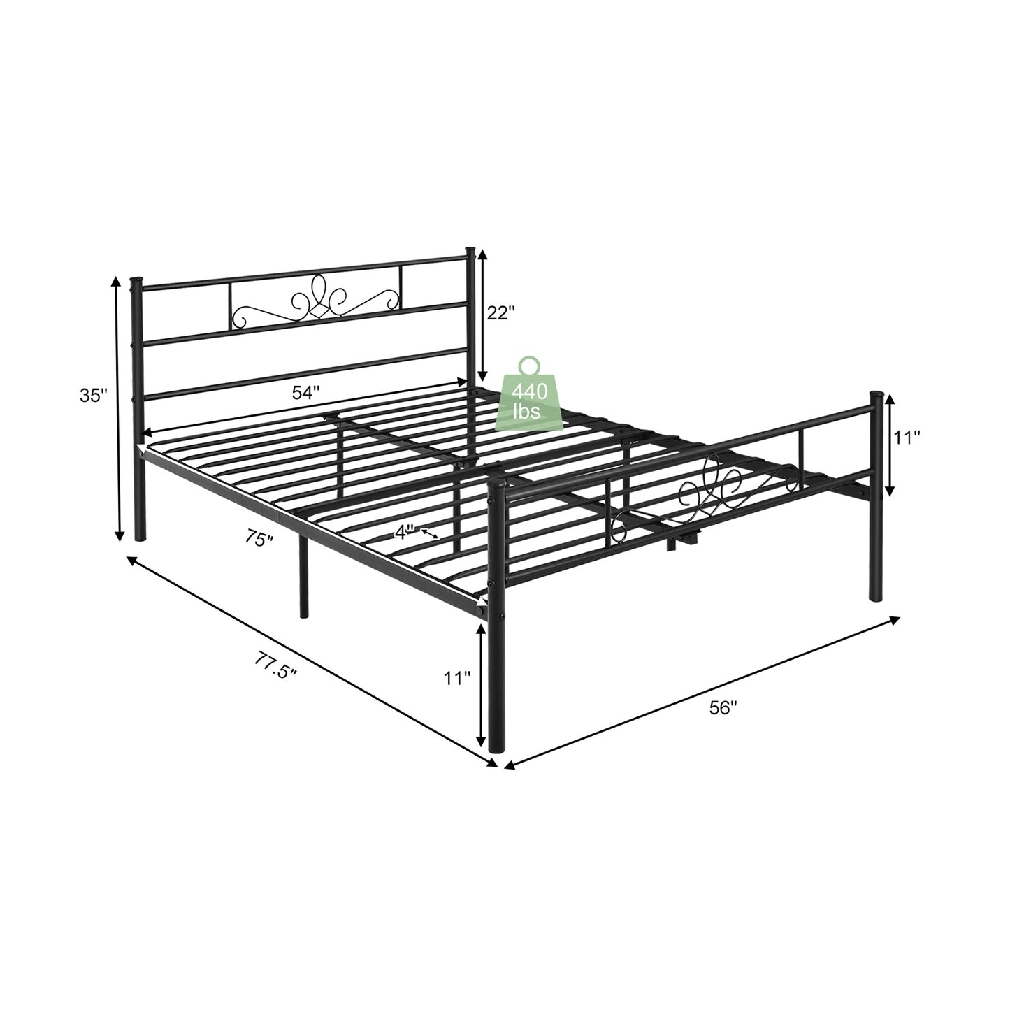 Twin/Full/Queen Size Metal Bed Frame with Headboard and Footboard-Full Size Kids Crystal